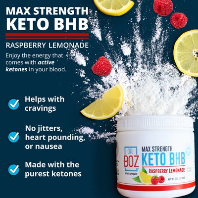 Dr. Boz - Keto BHB Powder - Raspberry Lemonade, 20 Servings - Ketones Drink - Increase Energy &amp; Reduce Cravings - Max Strength Dietary Supplement - Quality Tested - Made in The USA - 9.6oz (272g)