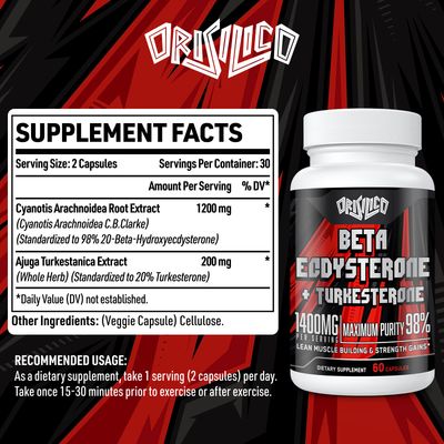 Orisilico 1400mg Beta Ecdysterone and Turkesterone Supplements, Maximized 98% Beta Ecdysterone &amp; 20% Turkesterone Extract for Muscle Mass,Strength, Protein Synthesis, 120 Capsules
