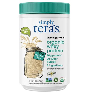 Simply tera&#39;s Lactose Free Organic Whey Protein - Lactose Free Protein Powder, Vanilla Protein Powder with 20g of Protein Per Serving, Non-GMO, Gluten-Free, rBGH-Free, Kosher - 12 Oz