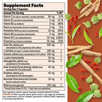 Andrew Lessman Energy & Fat Metabolism Factors 60 Capsules - Promotes Optimum Fat Burning and Energy Metabolism, with Carnitine, Green Tea, Guarana, Ginseng, B-Complex. Easy to Swallow Capsules