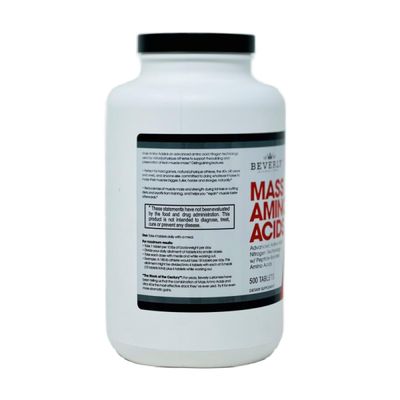Beverly International Mass Amino Acids, 500 Tabs. Use Pre-Post Workout, with Meals, Essential for Muscle Recovery and Repair. Complete Amino Acid Profile