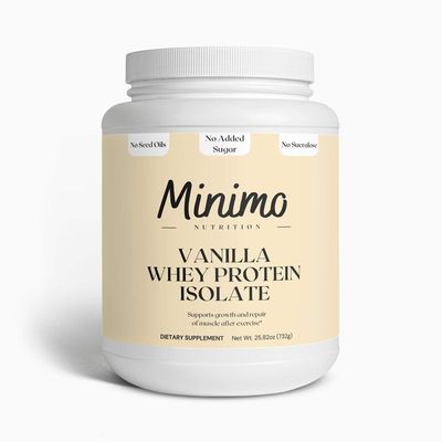Minimo Nutrition Whey Isolate Protein Powder, Vanilla, Whey Protein Isolate, No Seed Oils, No Added Sugar, No Sucralose, 1.61 lbs