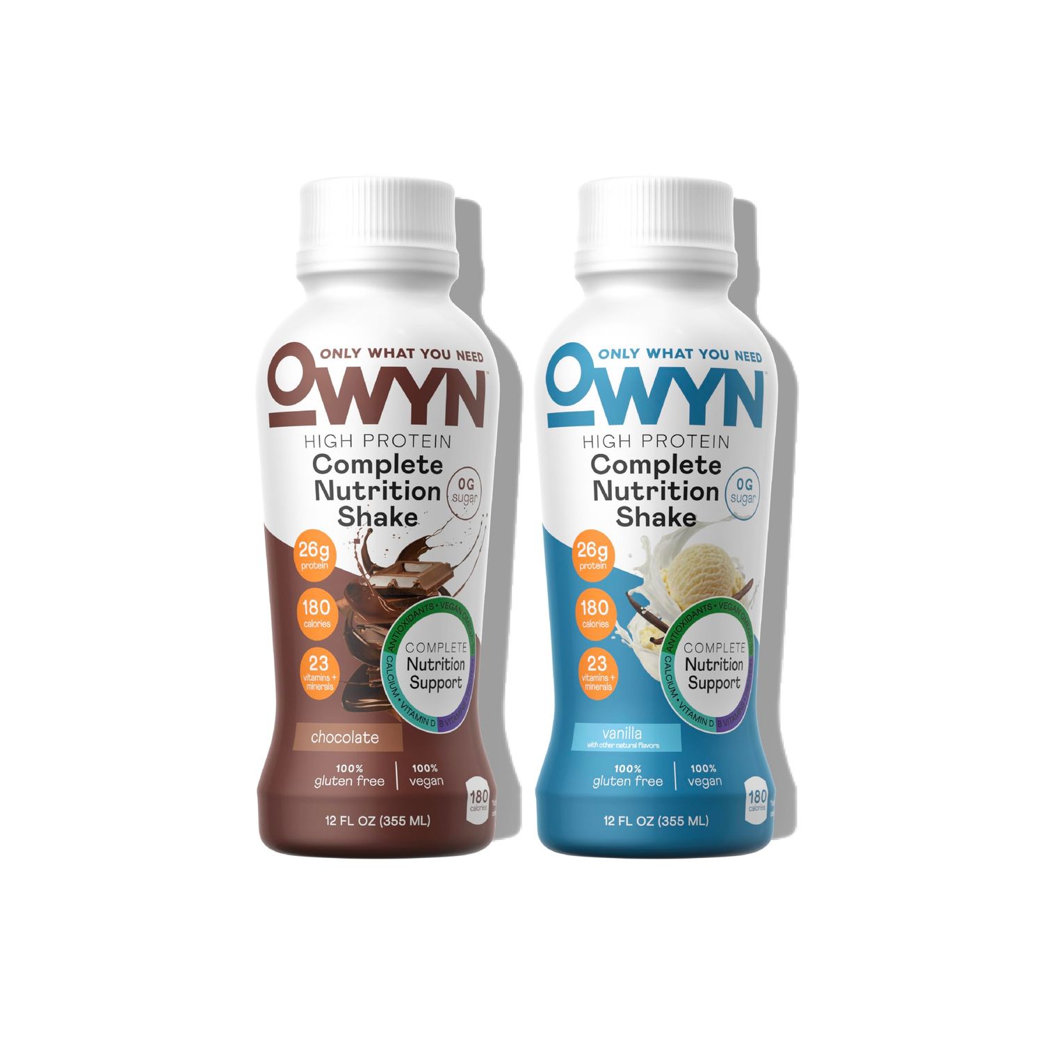 OWYN Only What You Need High Protein Plant Based Complete Nutrition Shake, Chocolate &amp; Vanilla Variety Pack, 12 Fl Oz (12 Pack)