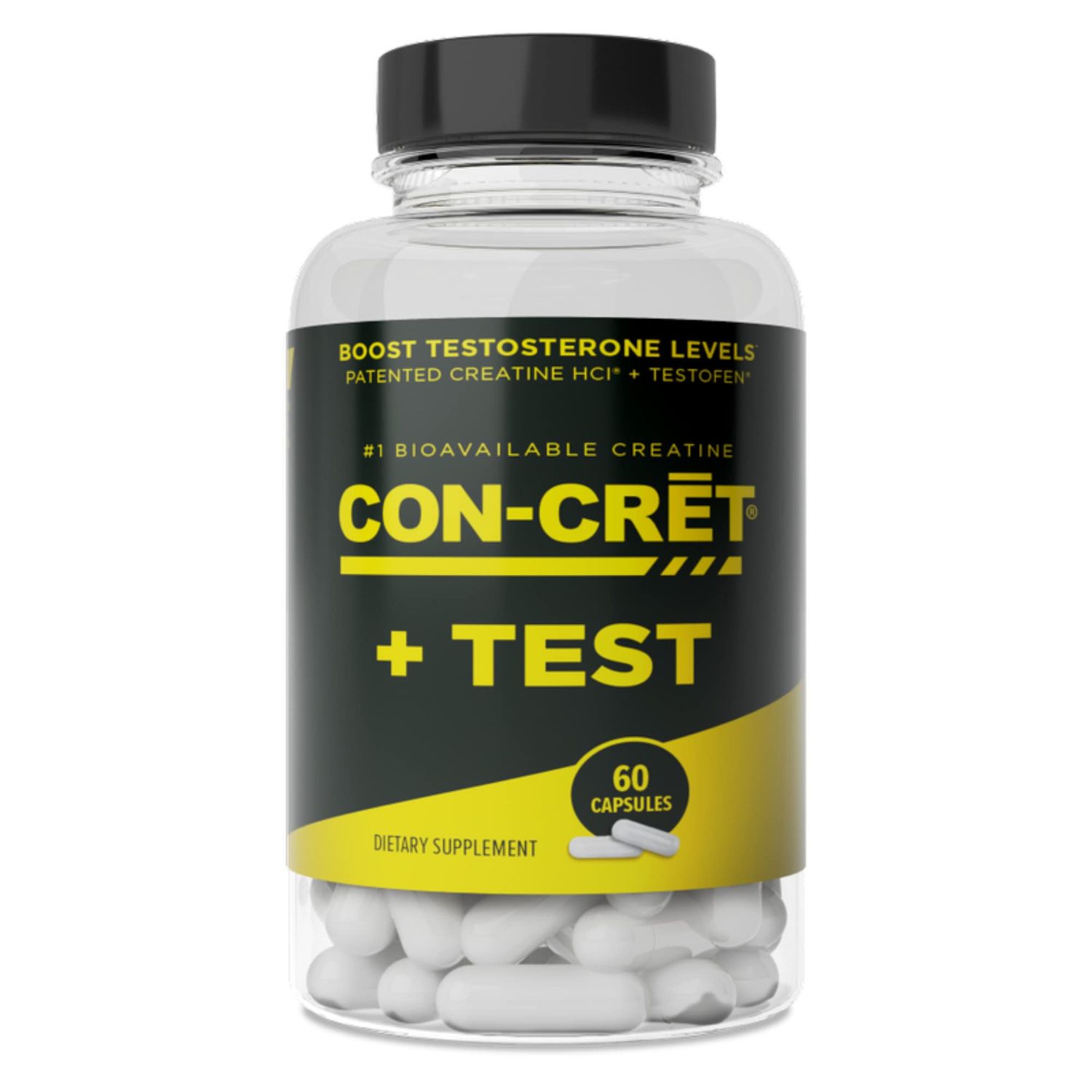 CON-CRET+ Test, CON-CRET Patented Creatine HCl Now with Testofen, Boost Testosterone Levels, 60 Capsules