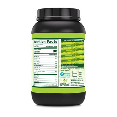 Herbal Secrets Organic Pea Protein Powder | 2 Lbs. | 17 Grams Protein Per Serving | 4.2 Grams BCAA Supplement | Non-GMO | Gluten Free | Made in USA