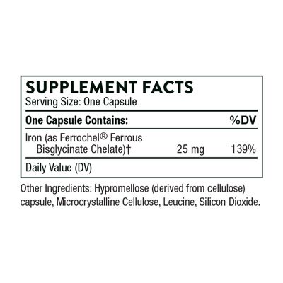 THORNE Iron Bisglycinate - 25 mg Iron Supplement for Enhanced Absorption Without Gastrointestinal Side Effects - NSF Certified for Sport - Gluten-Free - 60 Capsules
