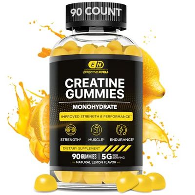 Creatine Gummies for Men &amp; Women - 100% Pure Creatine Monohydrate for Energy, Strength &amp; Muscle Recovery - Natural Lemon Flavor, Vegan, Gluten-Free, Non-GMO, Easy &amp; Delicious Supplement (90ct)