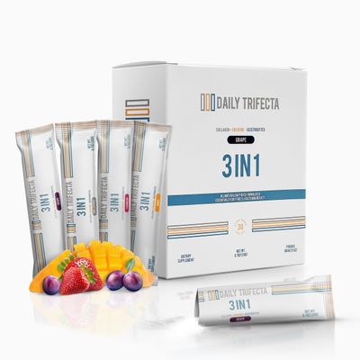 DAILY TRIFECTA 3 in 1 Collagen Type I, Creatine Monohydrate and Electrolyte Packets | All Natural with Zero Sugar | Formulated in 30 Stick Packs | Essential for Fitness, Health &amp; Beauty (Mango)