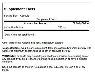 Swanson L-Citrulline Malate - Amino Acid Supplement Promoting Energy Production & Healthy Blood Circulation - Natural Formula Supporting Overall Wellness - (60 Capsules, 750mg Each) 2 Pack