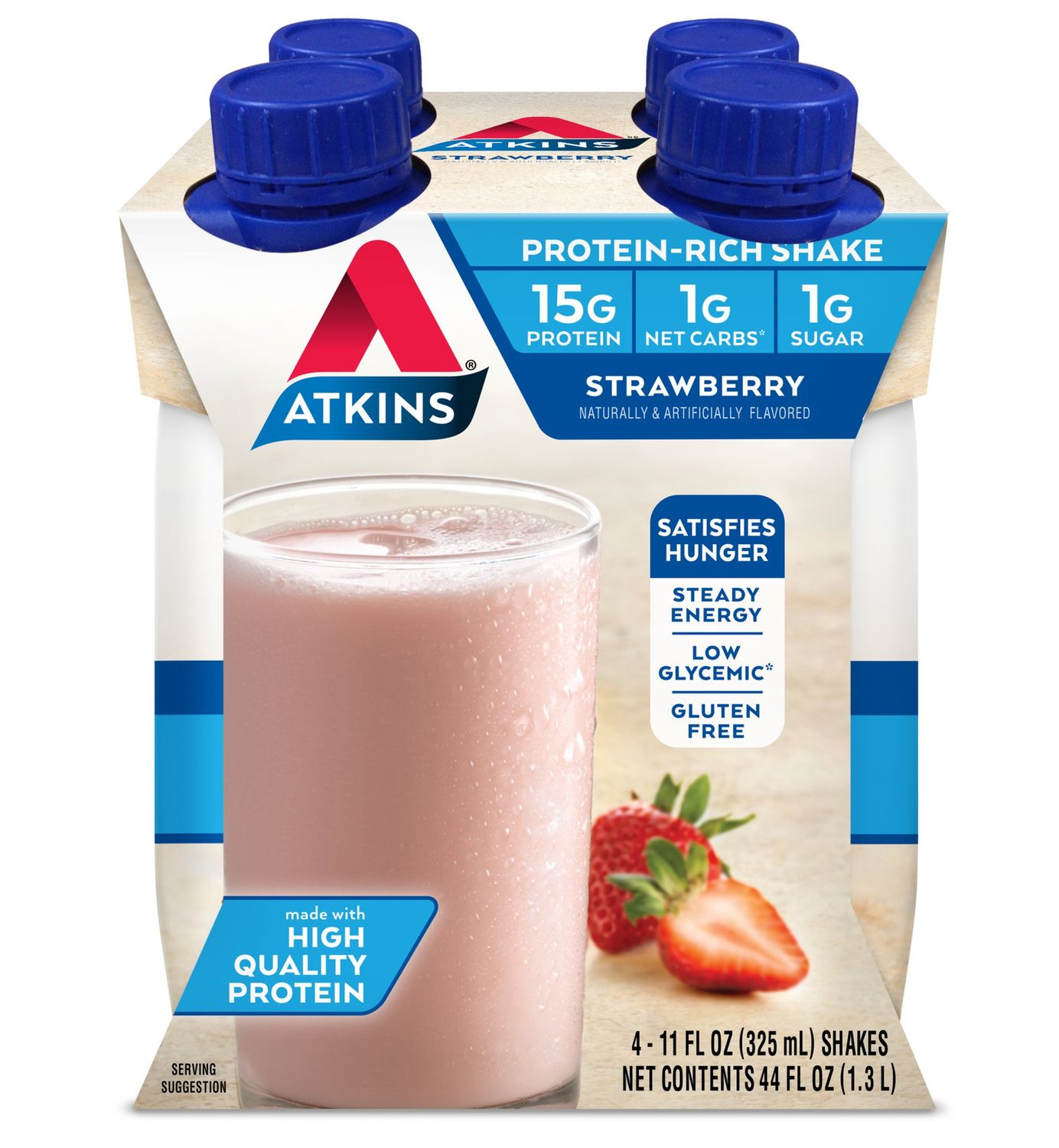 Atkins Gluten Free Protein-Rich Shake, Strawberry, 4 Count