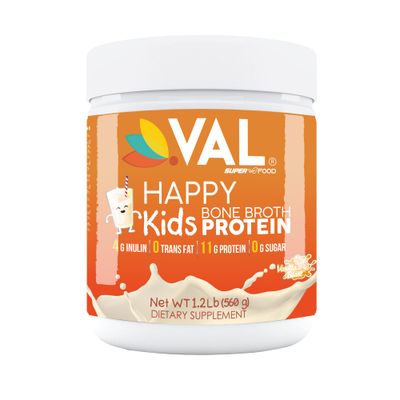 VAL Happy Kids Chicken Bone Broth Protein Powder - Natural Growth &amp; Immune Support, 11g Protein, 4g Inulin, Non-GMO, Gluten Free, Sugar Free, 32 Servings