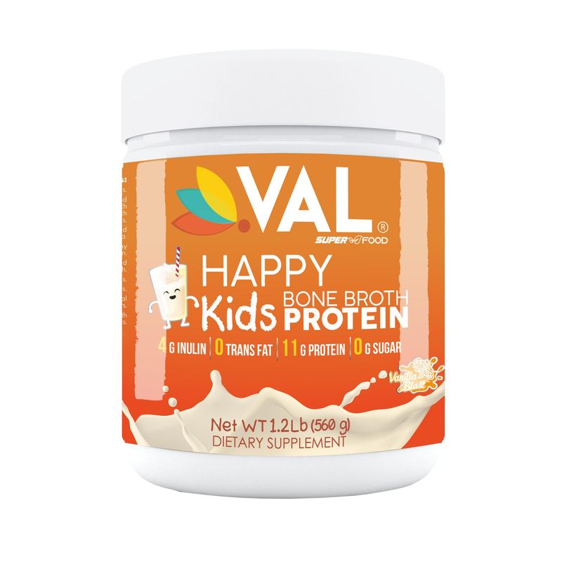 VAL Happy Kids Chicken Bone Broth Protein Powder - Natural Growth &amp; Immune Support, 11g Protein, 4g Inulin, Non-GMO, Gluten Free, Sugar Free, 32 Servings