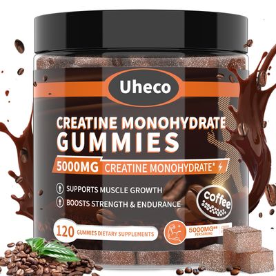 Uheco Coffee Flavor Creatine Monohydrate Gummies 5000mg for Men &amp; Women,Contains L-Taurine + Vitamin B12, Betaine, L-Citrulline for Improve Exercise Endurance, Muscle Strength -120 Count