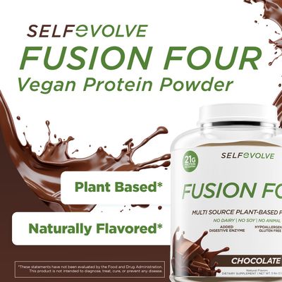 selfevolve Fusion Four Vegan Protein Powder - 21g Plant-Based Protein Powder - Gluten Free, Dairy Free and Soy-Free, Pea Protein with BCAA's - Chocolate Flavored - 5lbs