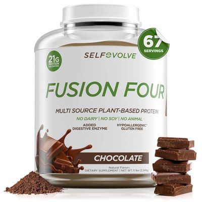 selfevolve Fusion Four Vegan Protein Powder - 21g Plant-Based Protein Powder - Gluten Free, Dairy Free and Soy-Free, Pea Protein with BCAA&#39;s - Chocolate Flavored - 5lbs