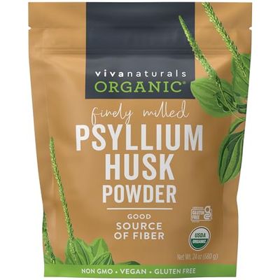 Viva Naturals Organic Psyllium Husk Powder, 24 oz - Finely Ground, Unflavored Plant Based Superfood - Good Source of Fiber for Gluten-Free Baking, Juices &amp; Smoothies - Certified Vegan, Keto and Paleo
