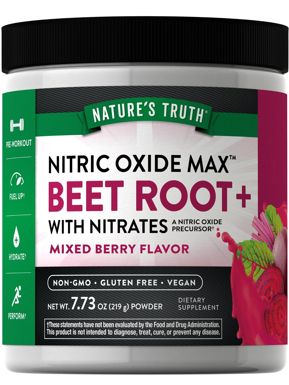 Nature&#39;s Truth Beet Root Powder | 7.73 oz | Nitric Oxide Supplement for Men and Women | Vegan, Non-GMO &amp; Gluten Free Pre-Workout | Mixed Berry Flavor