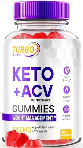 NutraRize Turbo Ripped Keto ACV Gummies, Official TurboRipped Keto Gummies, Apple Cider Vinegar Supplement, All Natural Keto+ACV, Premium Keto Plus ACV Gummy, Gomitas Reviews (60 Gummies)