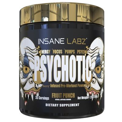 Insane Labz Psychotic Gold and Insane Veinz Gold Pre Workout Nitric Oxide Booster Stack, Increase Muscle Mass, Vascularity, Strength, Energy, Focus, Fruit Punch