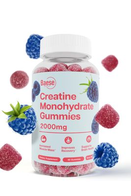 Baese Nutrition Creatine Monohydrate Gummies for Men &amp; Women - High Purity Sour Blue Raspberry- Chewable Creatine Infused Gummy for Muscle Strength &amp; Energy Boost, Bioavailable Pre-Workout Supplement