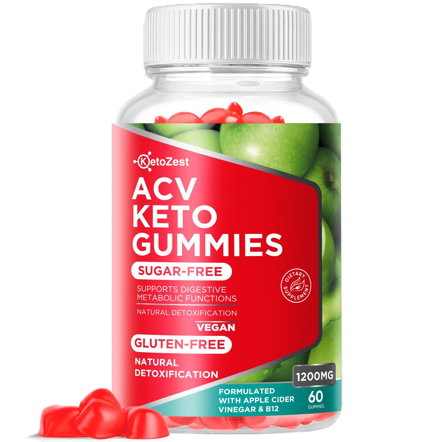 Keto Acv Gummies Supplement - Apple Cider Vinegar Gummies for Women Men - Sugar &amp; Gluten Free (1200MG)