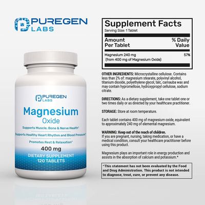Magnesium 400mg [High Potency] Supplement - Magnesium Oxide for Immune Support, Muscle Recovery, Leg Cramps and Relaxation 120 Tablets