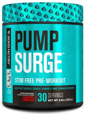 Jacked Factory Pumpsurge Caffeine Free Pre Workout for Men &amp; Women - Nootropic Booster &amp; Stim Free Pre Workout - Intense Pumps, Enhanced Focus - 30 Servings, Cherry Limeade