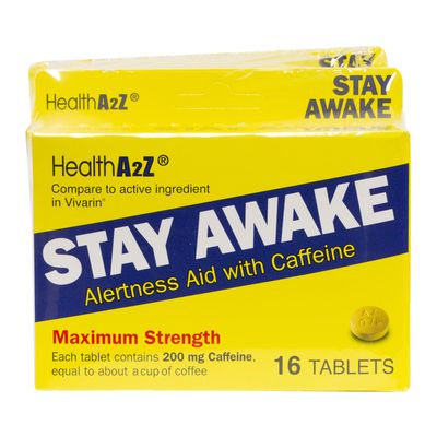 HealthA2Z Stay Awake | 200 mg Caffeine | Alertness Aid with Caffeine | 3 Packs of 16 Tabelts (48 Tablets Total) | Maxium Strength