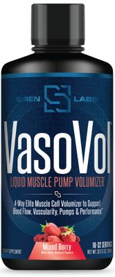 Siren Labs Vaso-VOL Liquid Muscle Pump Volumizer with Agmatine Sulfate - Pre Workout for Men to take Your Workouts to The Next Level with Vascularity and Performance (Mixed Berry)