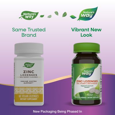 Nature's Way Zinc Lozenges with Vitamin C &amp; Echinacea, Immune Support*, 23 mg of Zinc &amp; 100 mg of Vitamin C per Serving, Wild Berry Flavored, 60 Lozenges (Packaging May Vary)