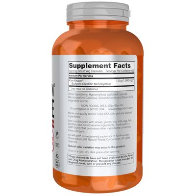 NOW Foods Sports Nutrition, Kre-Alkalyn Creatine 750 mg, Mass Building*/Energy Production*, 240 Veg Capsules