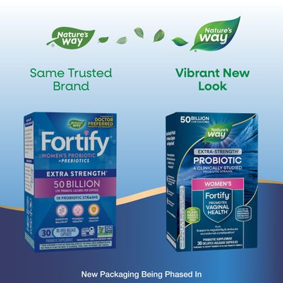 Nature's Way Women's Extra Strength** Fortify Probiotic, 50 Billion Live Cultures, Supports Digestive, Vaginal, & Immune Health*, Plant-Based Prebiotic Fiber, Non-GMO, 30 Capsules (Packaging May Vary)
