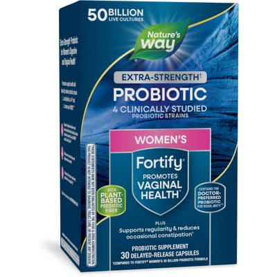 Nature&#39;s Way Women&#39;s Extra Strength** Fortify Probiotic, 50 Billion Live Cultures, Supports Digestive, Vaginal, &amp; Immune Health*, Plant-Based Prebiotic Fiber, Non-GMO, 30 Capsules (Packaging May Vary)