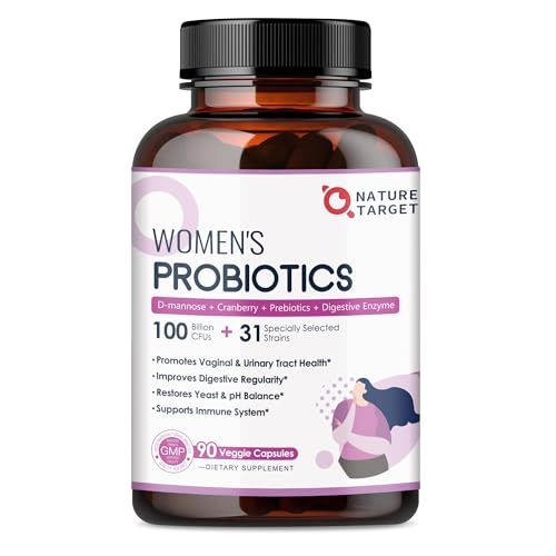 Probiotics for Women Digestive Health, 100 Billion CFUs Probiotic with Digestive Enzymes &amp; Prebiotics, Vaginal Probiotics with Cranberry for Urinary Tract Health, pH Balance, 90 Veggie Capsules