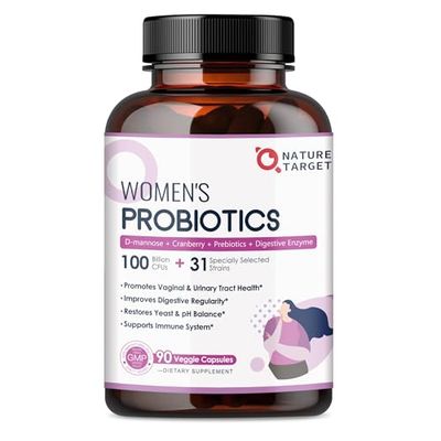 Probiotics for Women Digestive Health, 100 Billion CFUs Probiotic with Digestive Enzymes &amp; Prebiotics, Vaginal Probiotics with Cranberry for Urinary Tract Health, pH Balance, 90 Veggie Capsules