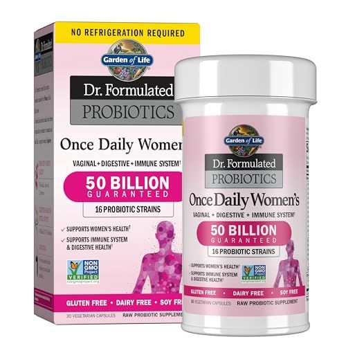 Garden of Life Once Daily Dr. Formulated Probiotics for Women 50 Billion CFU 16 Probiotic Strains with Organic Prebiotics for Digestive, Vaginal &amp; Immune Health, Dairy Free, Shelf Stable 30 Capsules