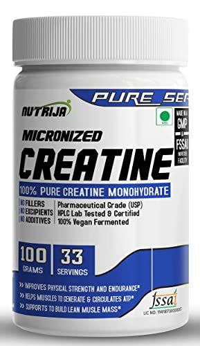 NutriJa Pure Micronized Creatine Monohydrate Powder- 100grams | Pre/Post Workout Supplement for Muscle Repair &amp; Recovery