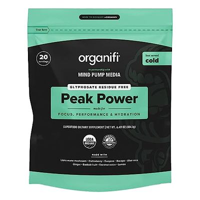 Organifi Peak Power, Pre Workout Powder to Support Hydration, with Lion&#39;s Mane and Guayusa