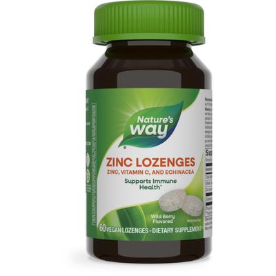 Nature&#39;s Way Zinc Lozenges with Vitamin C &amp; Echinacea, Immune Support*, 23 mg of Zinc &amp; 100 mg of Vitamin C per Serving, Wild Berry Flavored, 60 Lozenges (Packaging May Vary)