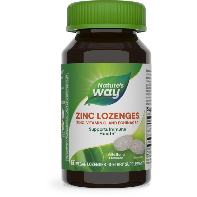 Nature&#39;s Way Zinc Lozenges with Vitamin C &amp; Echinacea, Immune Support*, 23 mg of Zinc &amp; 100 mg of Vitamin C per Serving, Wild Berry Flavored, 60 Lozenges (Packaging May Vary)