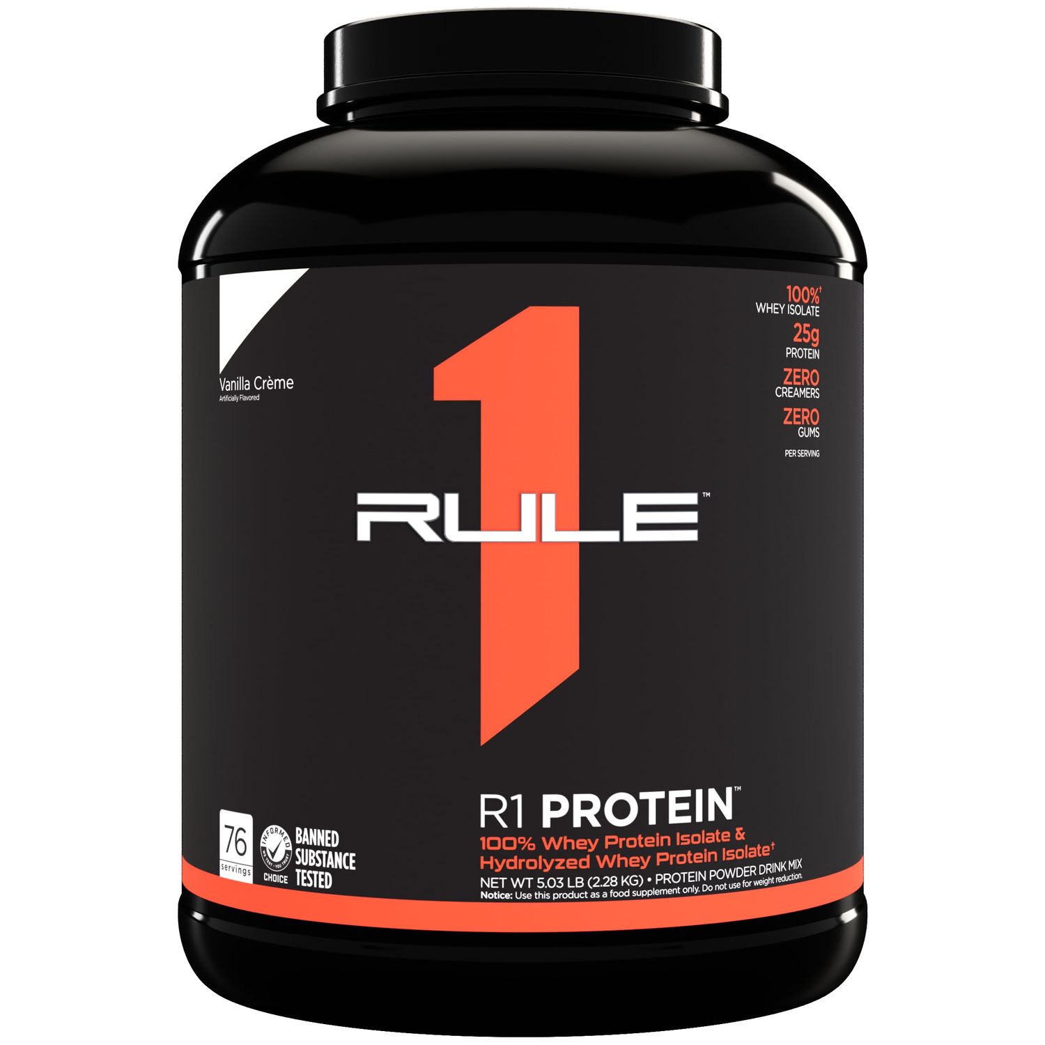 Rule One Proteins R1 Protein - 25g Fast-Acting, Super-Pure 100% Isolate and Hydrolysate Protein Powder with 6g BCAAs (5 Pounds*, Vanilla Crme)
