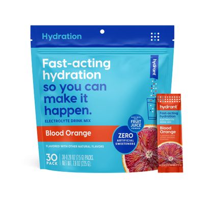 HYDRANT Hydrate, Individual Hydration Electrolyte Powder Stick Packets with No Artificial Sweeteners, Colors, or Fillers (Blood Orange, 30 Pack)