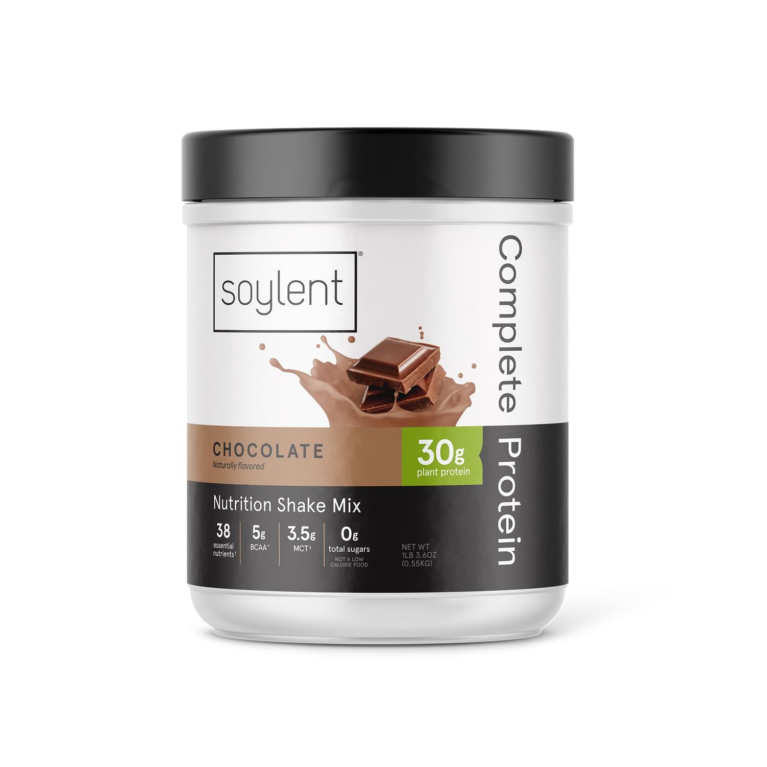 Soylent Complete Protein Powder, Chocolate, 30g Protein Shake for Muscle Growth and Recovery, BCAAs, DHA, MCT, 28 Vitamins &amp; Minerals, Zero Sugar, Gluten Free, Vegan - 1.25lb