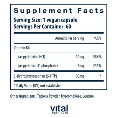 Vital Nutrients 5-HTP 100mg (5-hydroxytryptophan) | Vegan Serotonin Support Supplement* | Sleep and Stress Support | 5HTP and Vitamin B6 | Gluten, Dairy, Soy Free | Non-GMO | 60 Capsules
