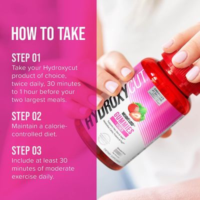 Hydroxycut Gummies +Women, Strawberry - 99% Caffeine Free - Supports Hair, Skin &amp; Nails - Metabolize Carbs, Proteins &amp; Fats