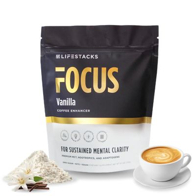 LIFESTACKS Focus Coffee Creamer for Energy &amp; Clarity - MCT Powder + Nootropics + Adaptogens - Boost Productivity Without Jitters or Crash - Keto, Vegan, 0 Sugar - with Taurine, L-Tyrosine, Rhodiola