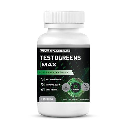 Live Anabolic - TestoGreens Max - Mens Daily Greens Capsule Supplement, Natural Male Hormone Support, Enhanced Energy &amp; Stamina