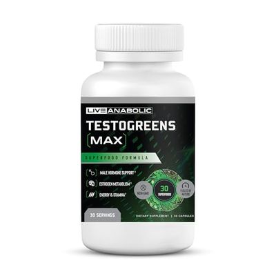 Live Anabolic - TestoGreens Max - Mens Daily Greens Capsule Supplement, Natural Male Hormone Support, Enhanced Energy &amp; Stamina
