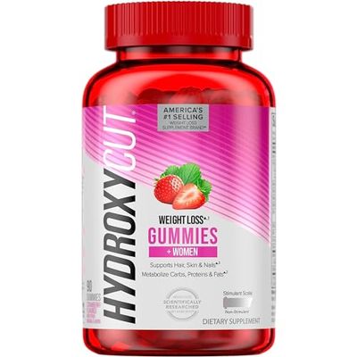 Hydroxycut Gummies +Women, Strawberry - 99% Caffeine Free - Supports Hair, Skin &amp; Nails - Metabolize Carbs, Proteins &amp; Fats
