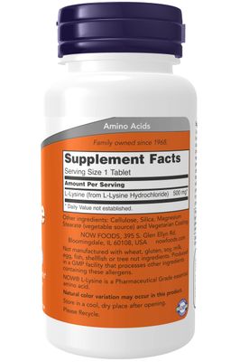 Now Foods Lysine 500 mg, 100 tablets (Pack of 2)